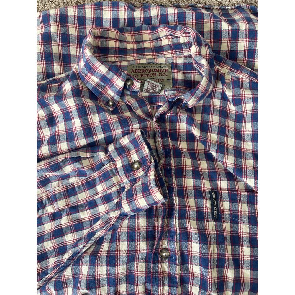 Abercrombie & Fitch The Big Shirt Button Down Vintage Plaid Mens L 100% Cotton